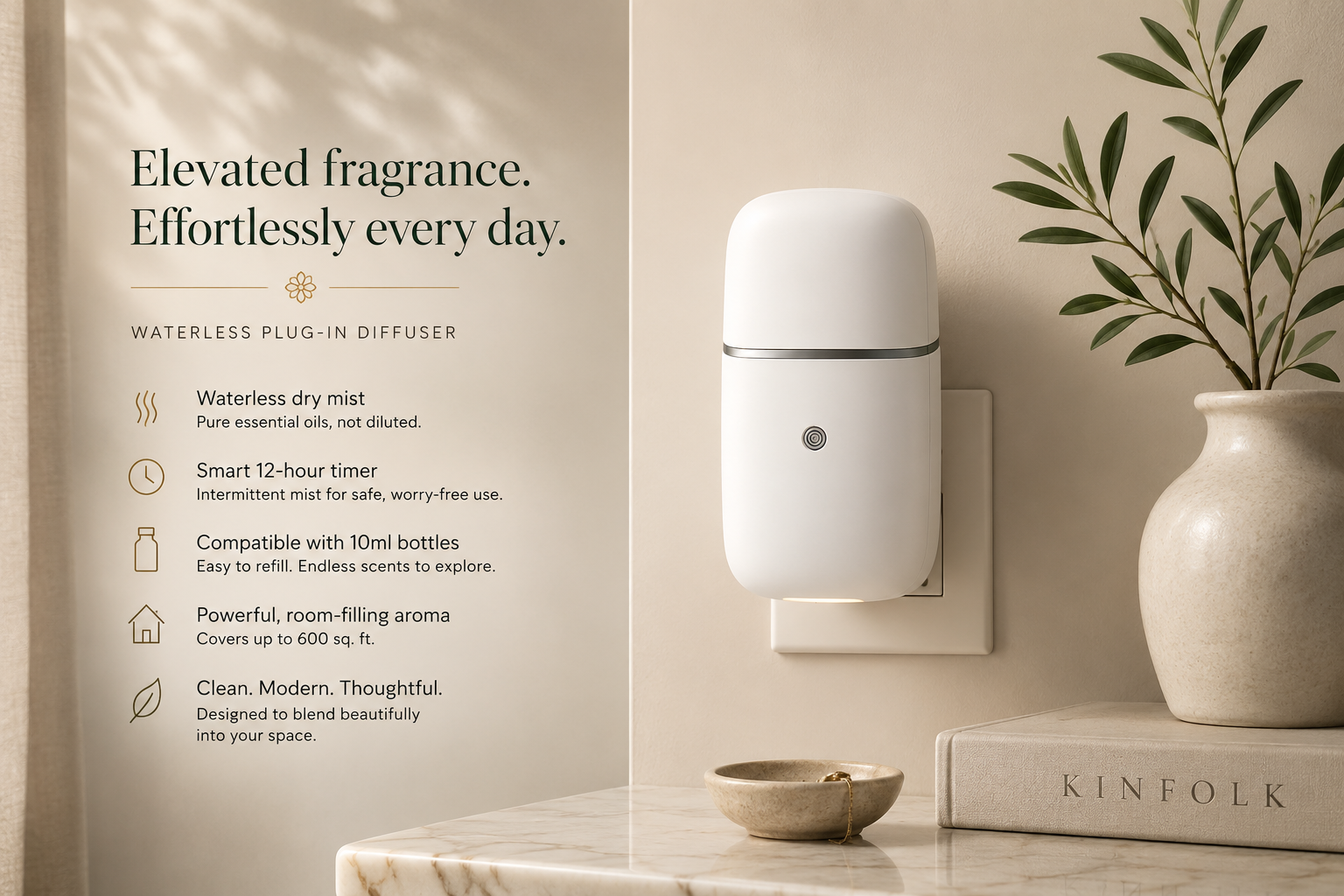 Waterless Plug-In Diffuser + 15ML Fragrance Oil - Cypress Soirée
