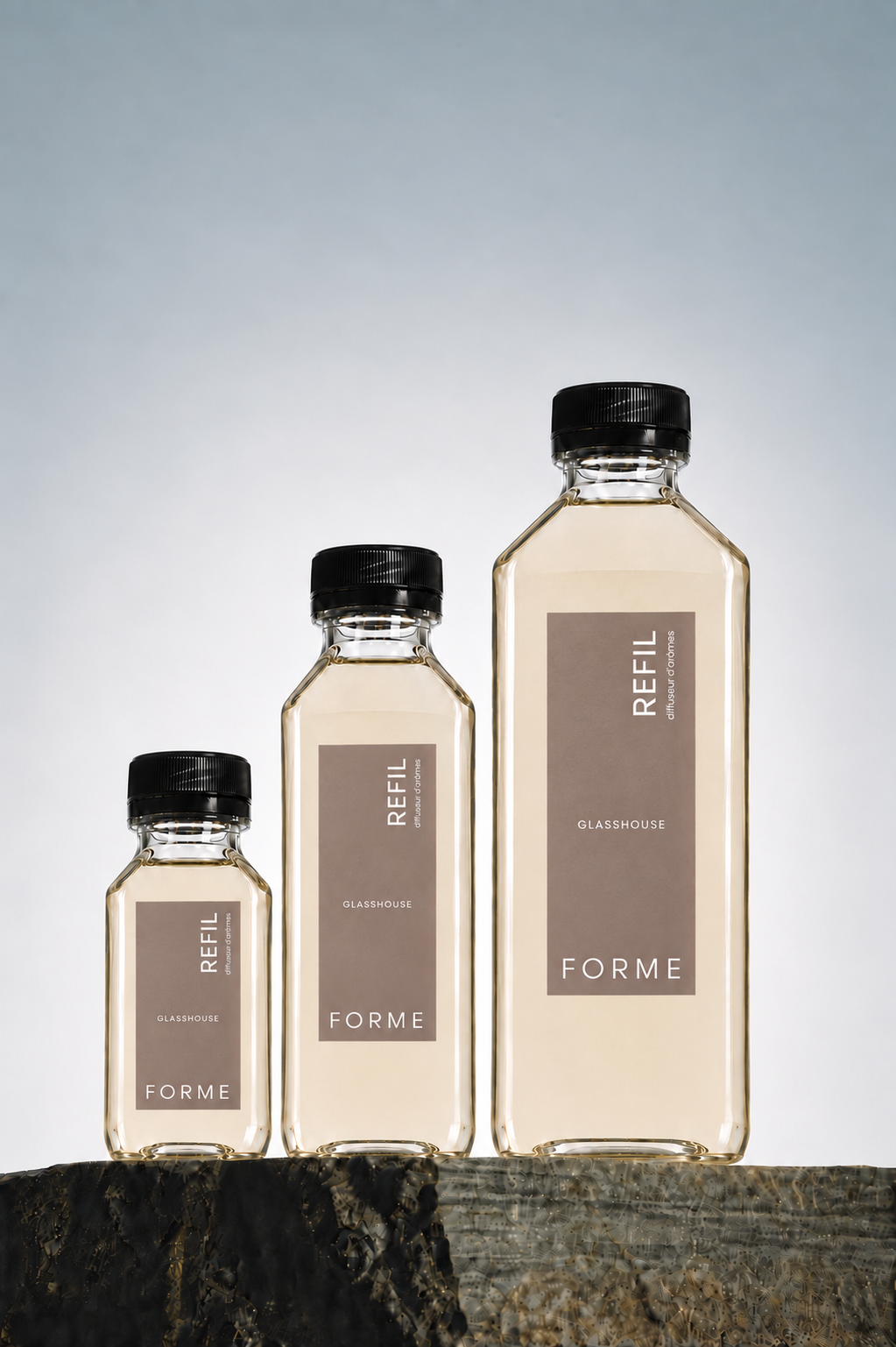 FORME Glasshouse Premium Fragrance Oil in 120 mL, 200 mL and 500 mL bottles